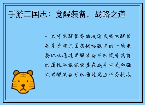 手游三国志：觉醒装备，战略之道